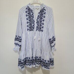 Roller Rabbit Edessa Embroidered Janni Dress Blue White XS